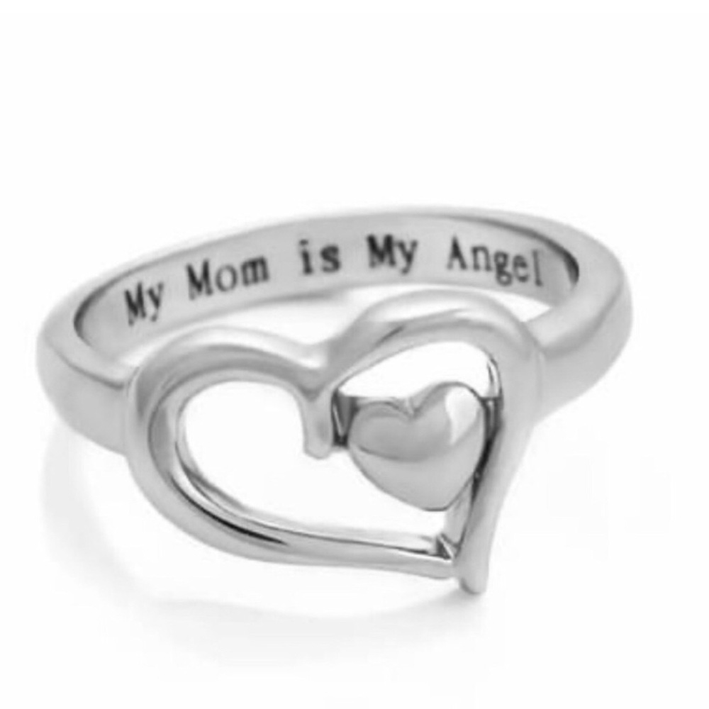 Silver Heart Ring - 'My Mom is My Angel' - Picture 2 of 2
